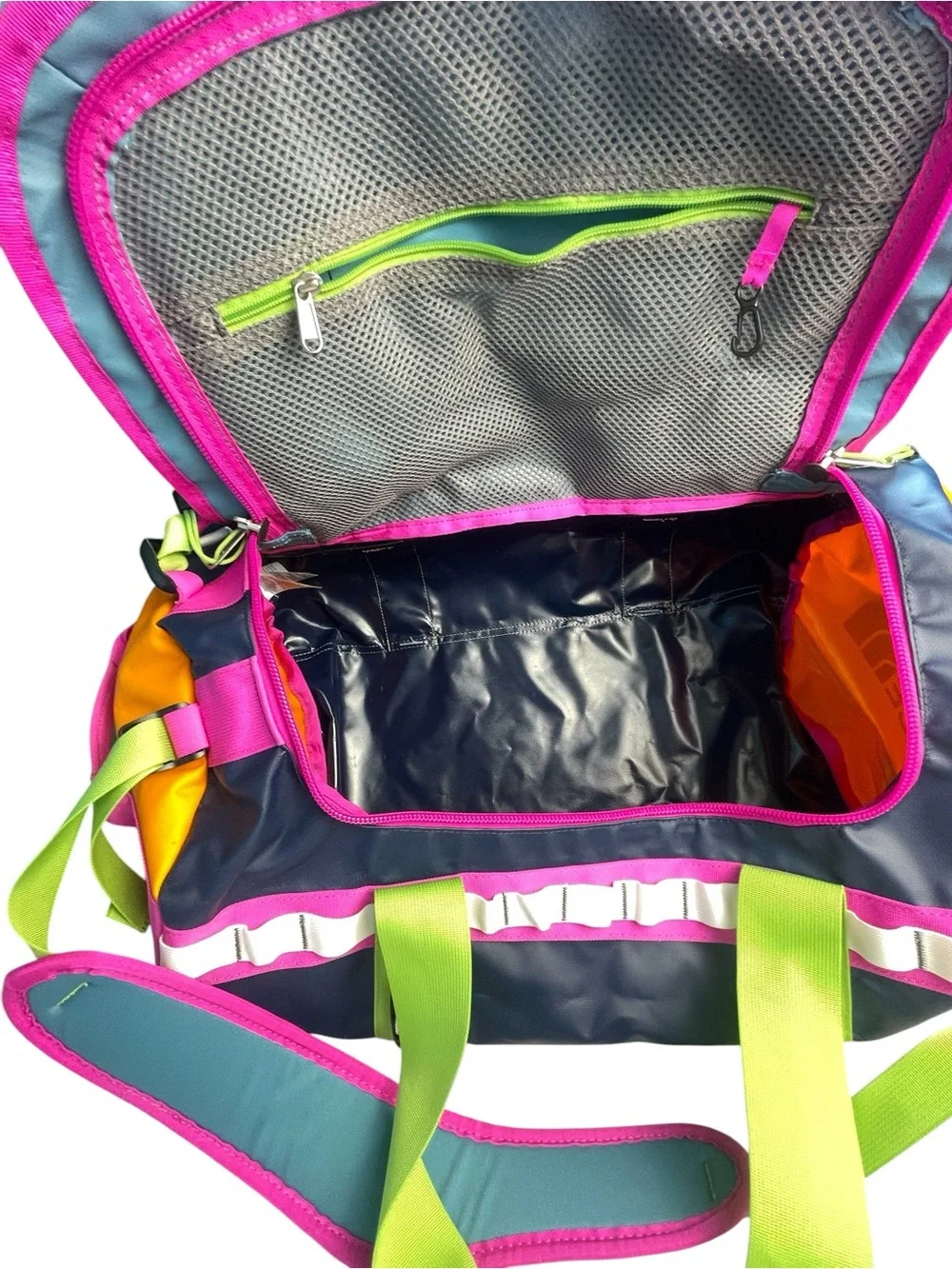 The North Face Base Camp 50L Duffel Bag Color Blocked Lime Green Hot Pink Rare!!